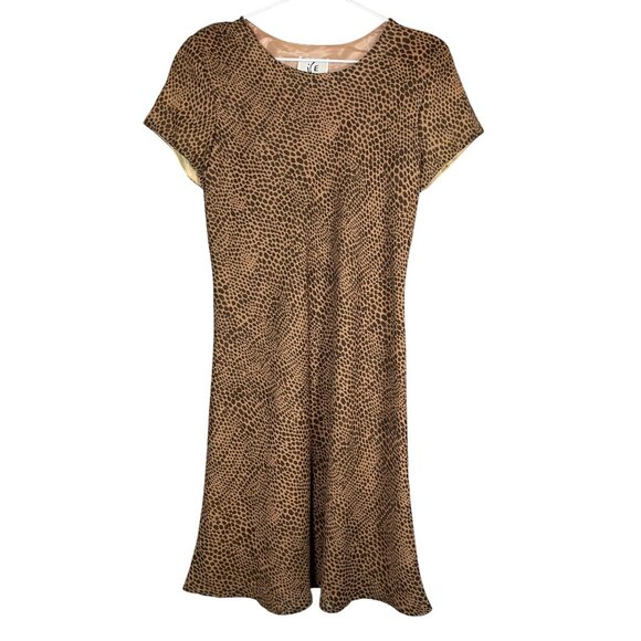 ICE Animal Print Mini Dress 8P Brown Giraffe Safari Classic Chic Retro Neutral - Picture 1 of 10